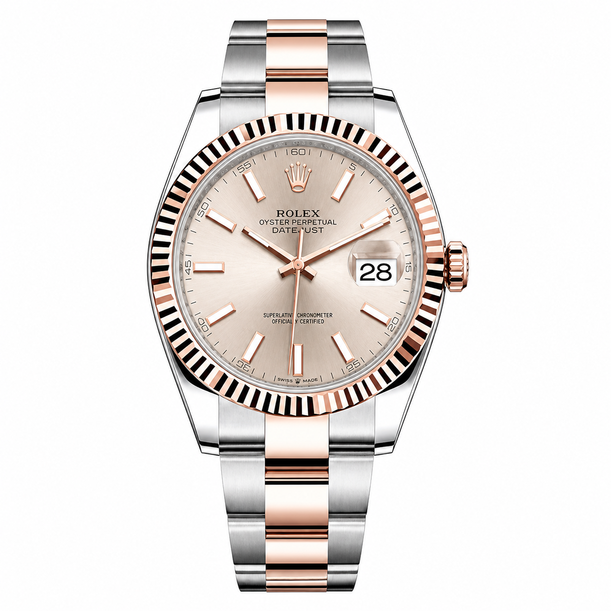 Datejust 41 Two-Tone Rose Gold - Silver Dial Index - Fluted Bezel